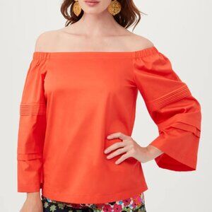 Trina Turk 'Wavey' Off-The-Shoulder Organic Cotton Top, Ferry Red (Red-Orange)